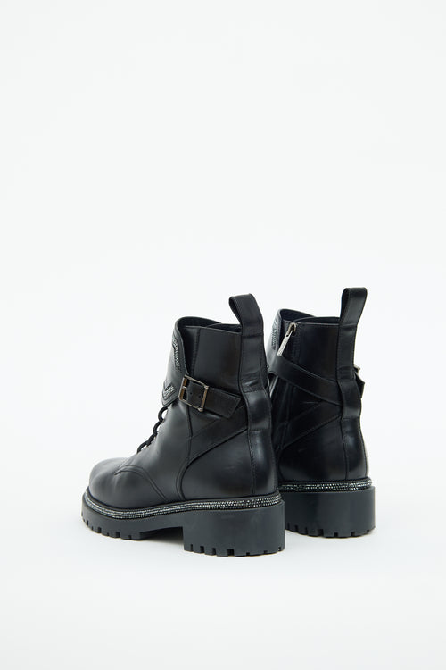 Rene Caovilla Black 
Silver Bead Combat Boot