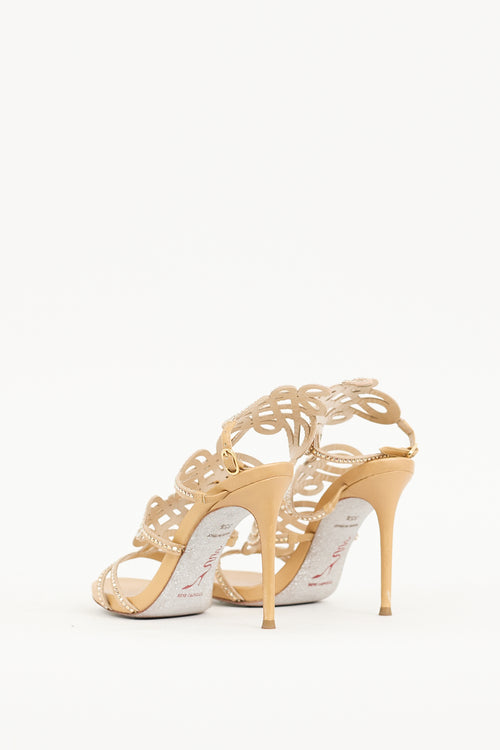 Rene Caovilla Gold Satin Laser Cut Embellished Heel