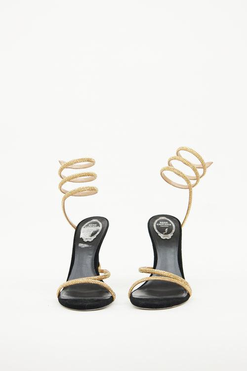 Rene Caovilla Black 
Gold Margot Wrapped Sandal