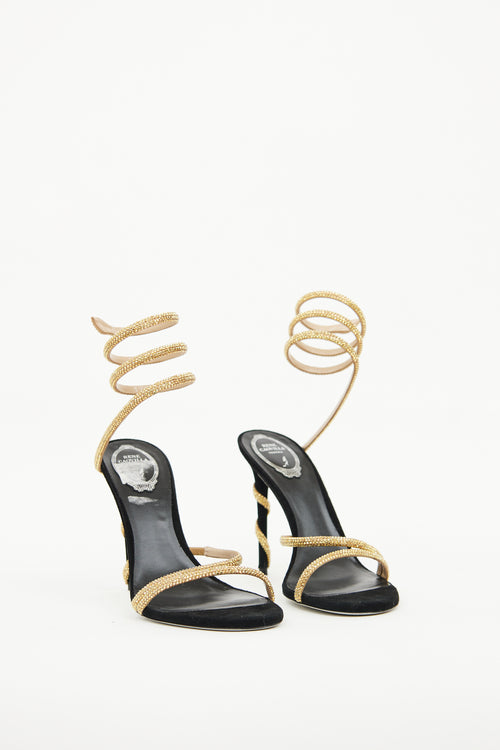 Rene Caovilla Black 
Gold Margot Wrapped Sandal