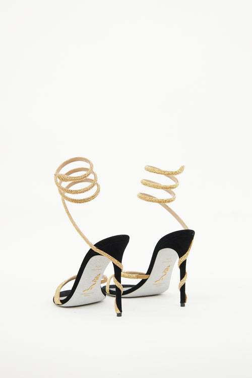 Rene Caovilla Black 
Gold Margot Wrapped Sandal