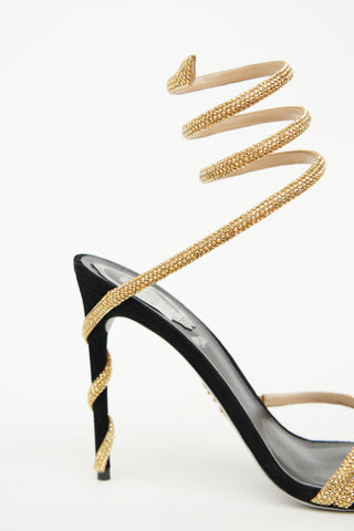 Rene Caovilla Black 
Gold Margot Wrapped Sandal