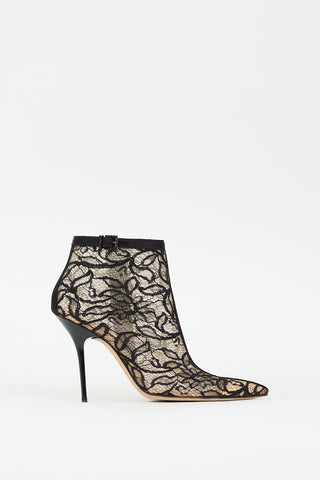 Rene Caovilla Black Floral Lace Stiletto Boot