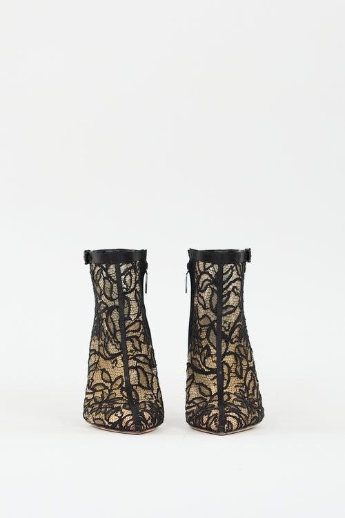 Rene Caovilla Black Floral Lace Stiletto Boot