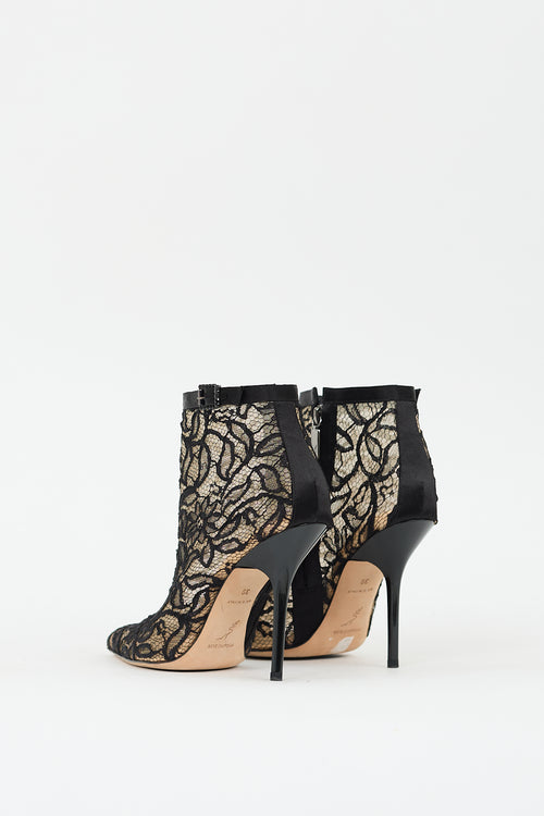 Rene Caovilla Black Floral Lace Stiletto Boot