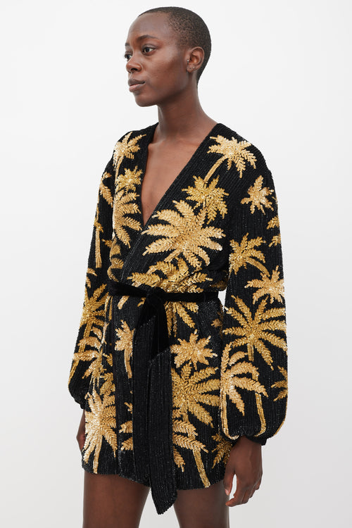 Retrofête Black 
Gold Sequinned Palm Tree Gabrielle Dress