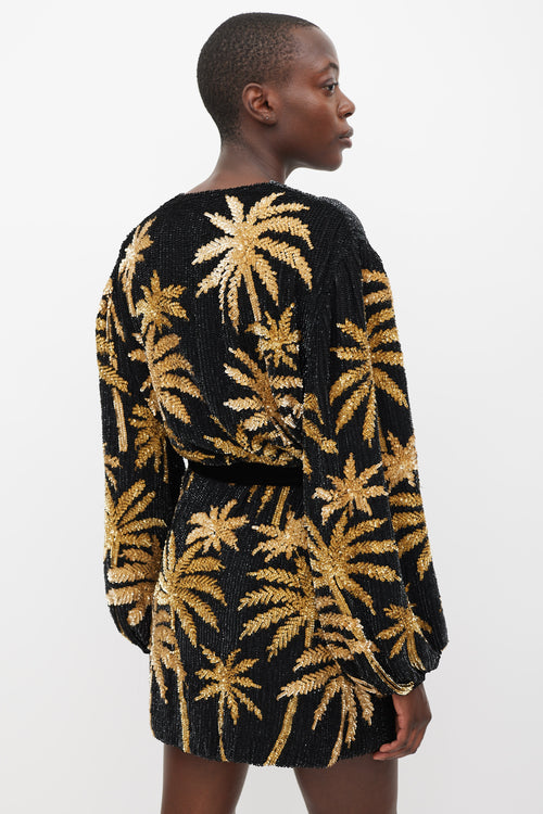 Retrofête Black 
Gold Sequinned Palm Tree Gabrielle Dress