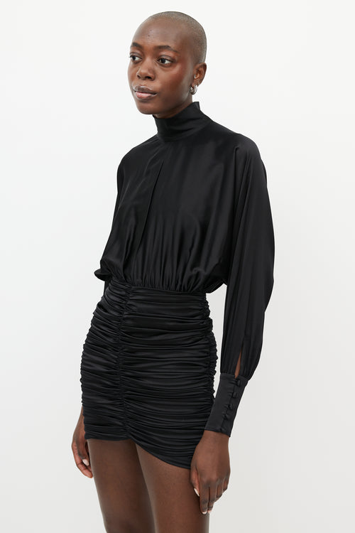 Retrofête Black Silk Gathered Dress