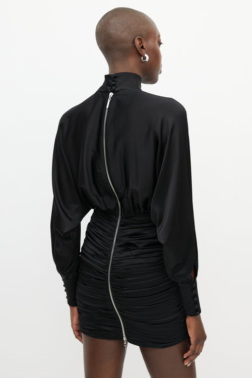 Retrofête Black Silk Gathered Dress