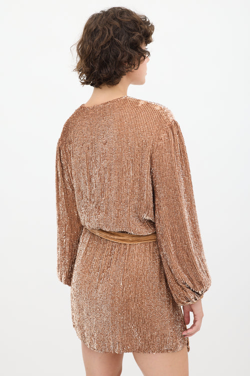 Retrofete Copper Sequin Belted Dress