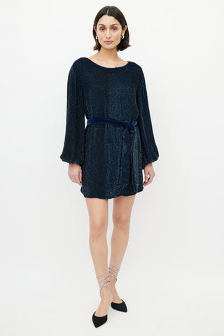 Retrofete Navy Sequin Belted Dress