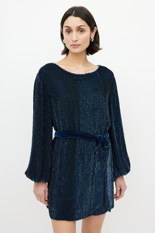 Retrofete Navy Sequin Belted Dress