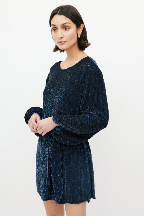 Retrofete Navy Sequin Belted Dress