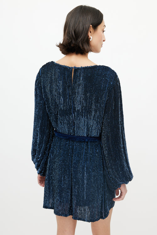 Retrofete Navy Sequin Belted Dress