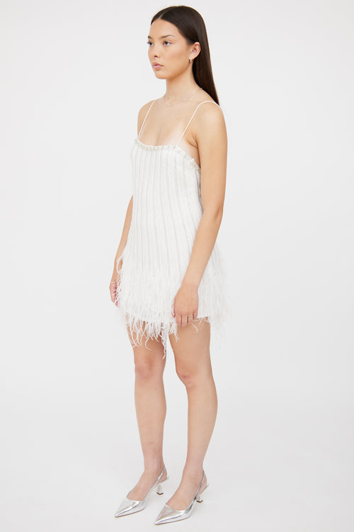 Retrofête White Rubina Sequin Feather Dress