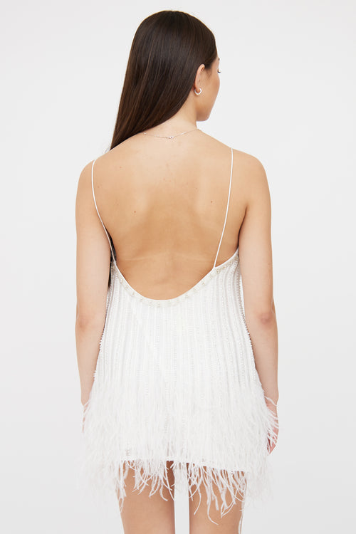 Retrofête White Rubina Sequin Feather Dress