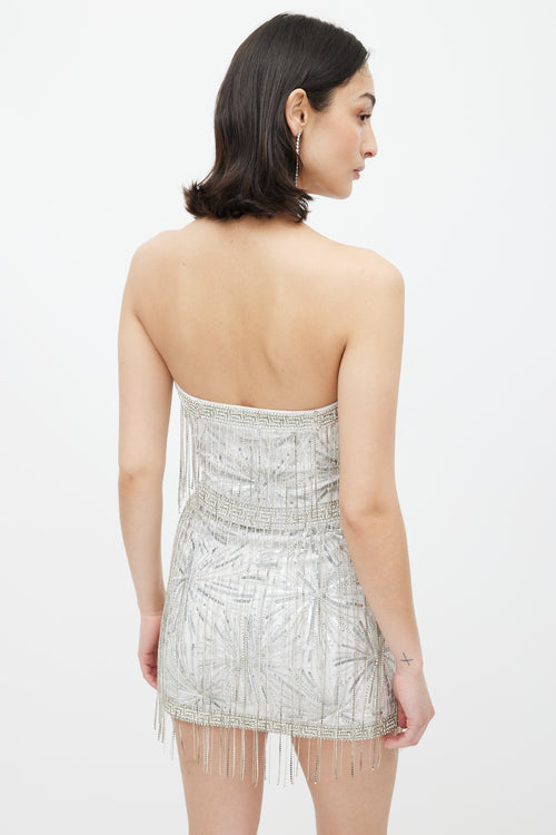 Retrofête Silver Embellished Strapless Mini Dress