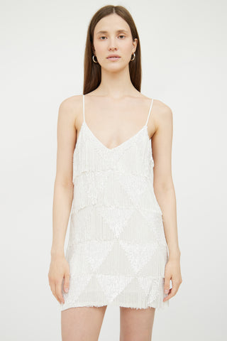 White Sequin 
Beaded Tassel Flapper Dress Retrofête