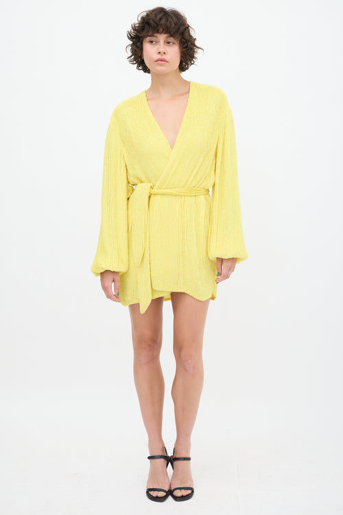 Retrofete Yellow Sequin Belted Dress