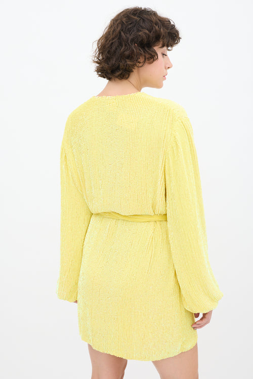 Retrofete Yellow Sequin Belted Dress