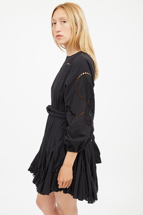 Rhode Black Eyelet Lace Belted Mini Dress