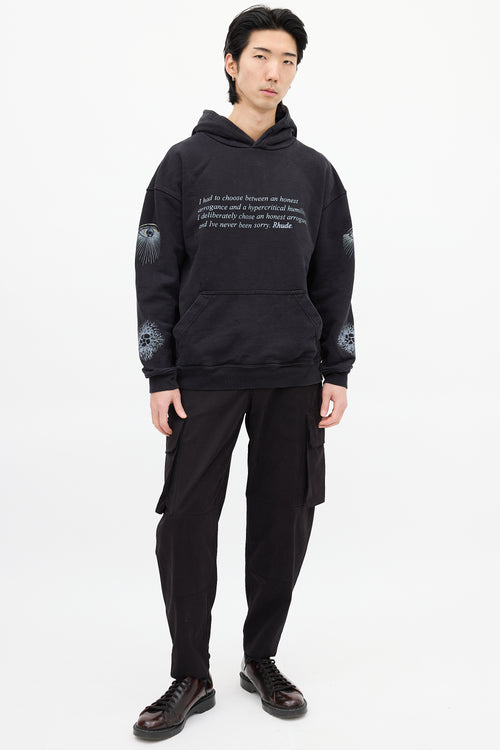 Rhude Black 
Grey Honest Eye Graphic Hoodie