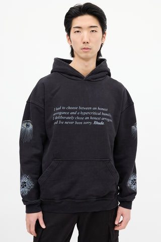 Rhude Black 
Grey Honest Eye Graphic Hoodie