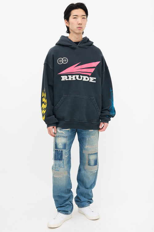 Rhude Black 
Multi Rhonda Graphic Hoodie