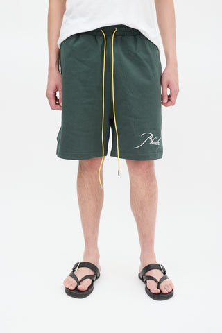 Rhude Green Logo Sweat Shorts