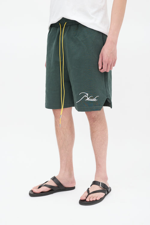 Rhude Green Logo Sweat Shorts