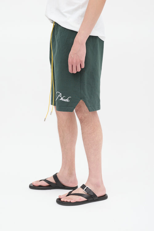 Rhude Green Logo Sweat Shorts