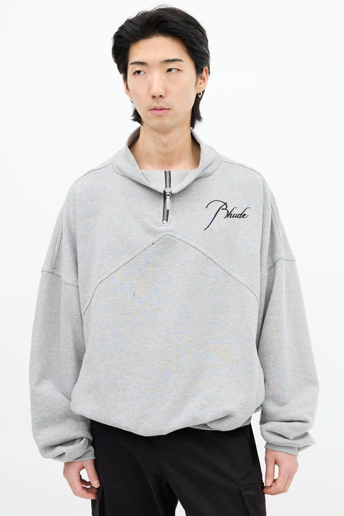 Rhude Heather Grey Logo Quarter Zip Sweater