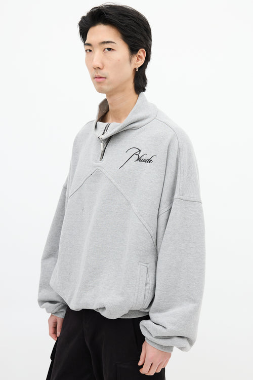 Rhude Heather Grey Logo Quarter Zip Sweater