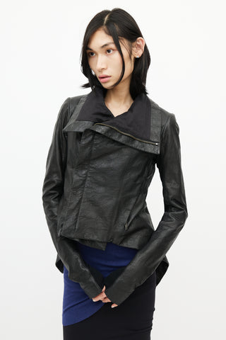 Rick Owens Asymmetrical Black Leather Jacket