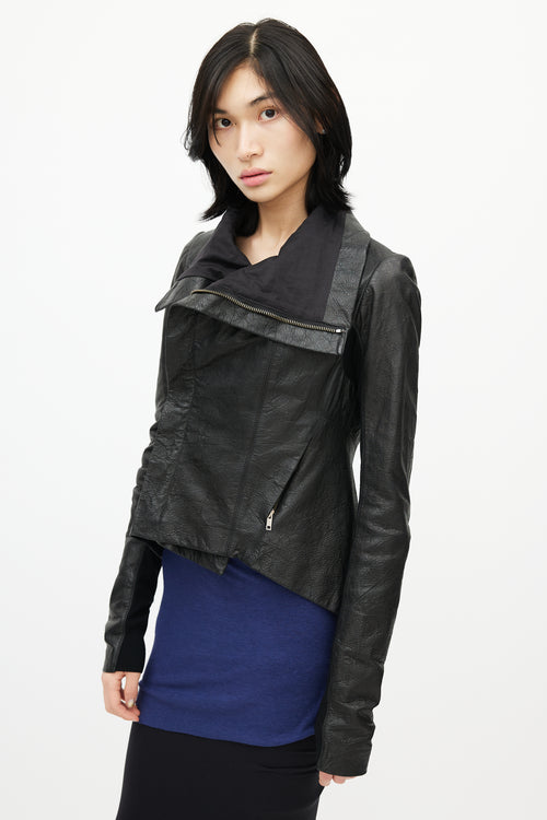 Rick Owens Asymmetrical Black Leather Jacket