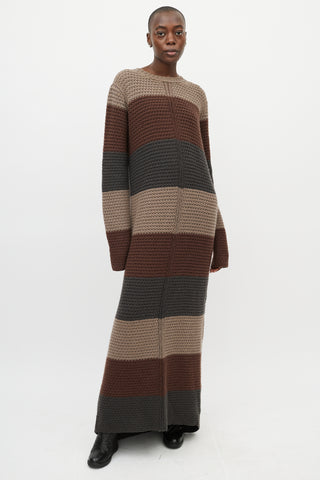 Rick Owens Beige 
Brown Striped Knit Maxi Dress