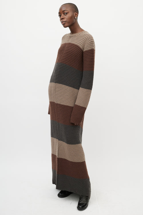 Rick Owens Beige 
Brown Striped Knit Maxi Dress