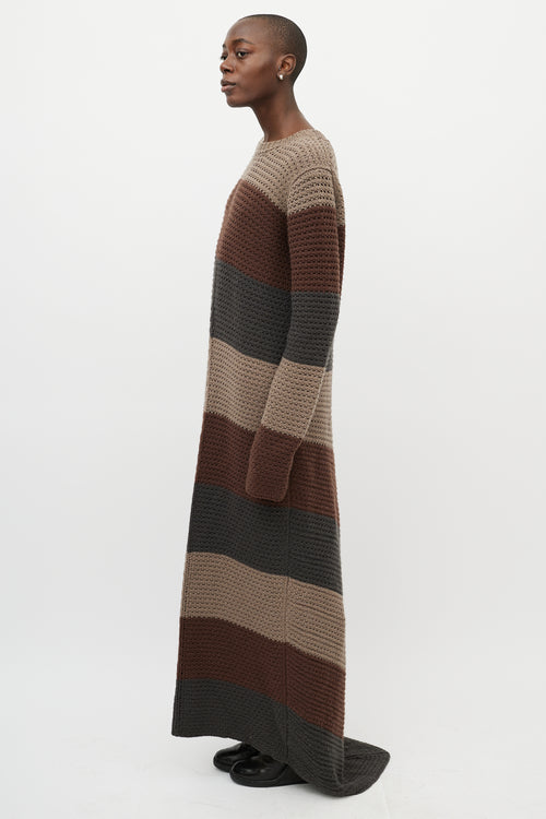 Rick Owens Beige 
Brown Striped Knit Maxi Dress