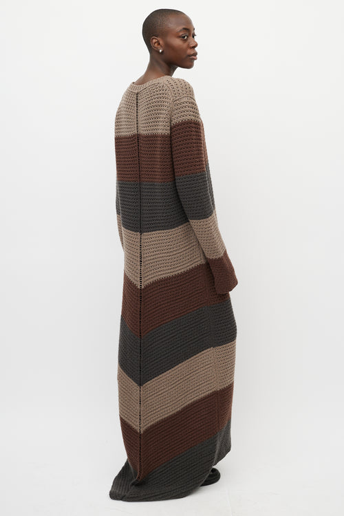 Rick Owens Beige 
Brown Striped Knit Maxi Dress