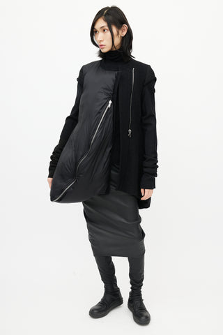 Rick Owens Black Asymmetrical Wool Down Jacket