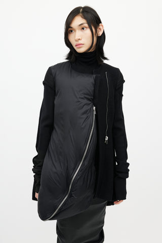 Rick Owens Black Asymmetrical Wool Down Jacket