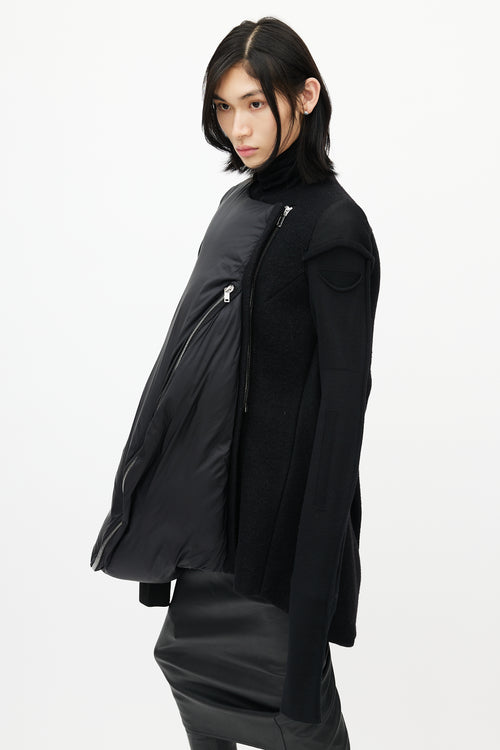 Rick Owens Black Asymmetrical Wool Down Jacket