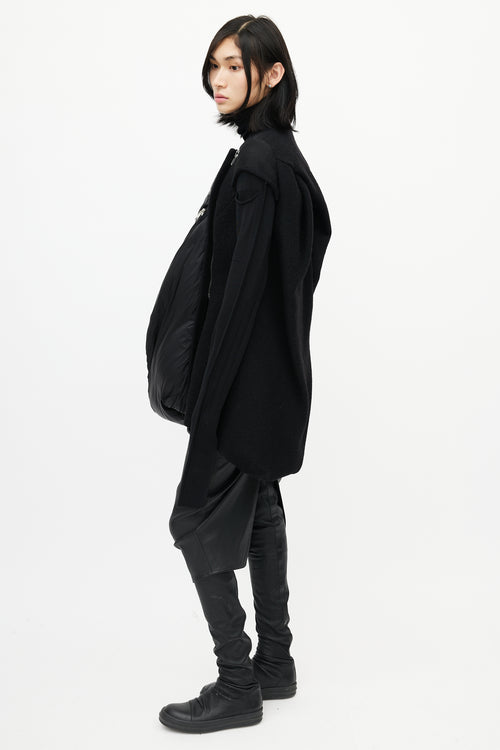 Rick Owens Black Asymmetrical Wool Down Jacket