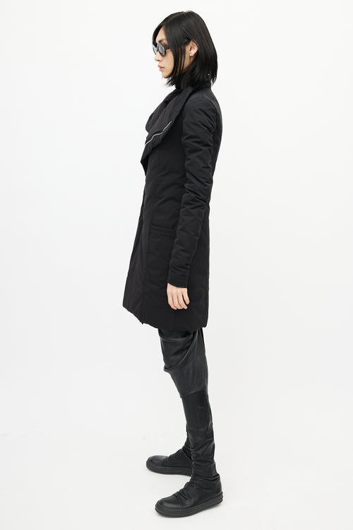 Rick Owens Black Asymmetrical Zip Padded Coat