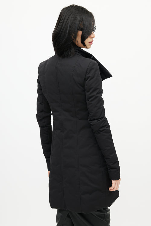 Rick Owens Black Asymmetrical Zip Padded Coat