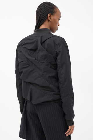 Rick Owens Black Cotton Draped Panel Bomber Jacket