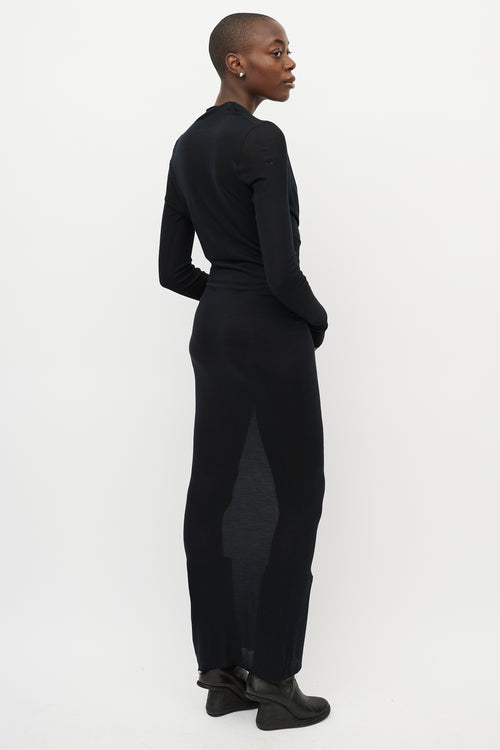 Rick Owens Black Draped Front Long Sleeve Maxi Dress