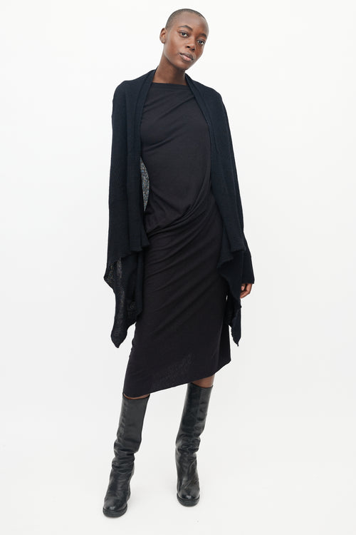 Rick Owens Black Knitted Ribbed Sleeve Open Cardigan