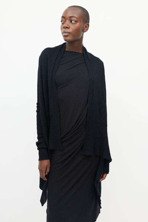 Rick Owens Black Knitted Ribbed Sleeve Open Cardigan