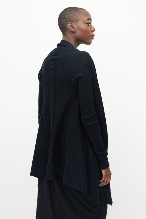 Rick Owens Black Knitted Ribbed Sleeve Open Cardigan